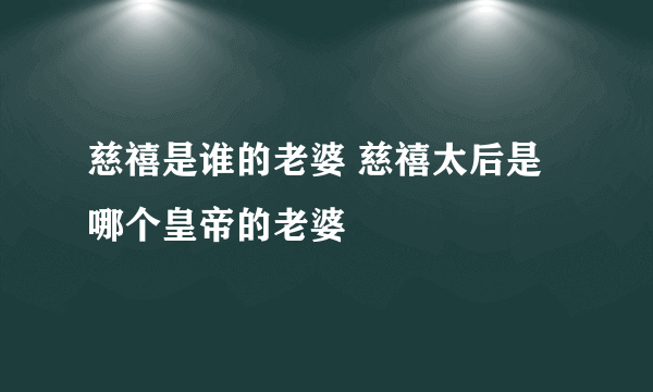 慈禧是谁的老婆 慈禧太后是哪个皇帝的老婆