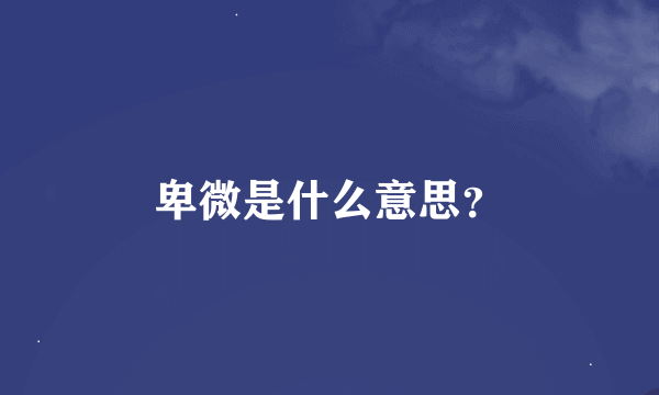 卑微是什么意思？