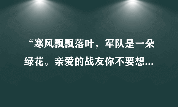 “寒风飘飘落叶，军队是一朵绿花。亲爱的战友你不要想家，不要想妈妈。......”这首歌叫什么？