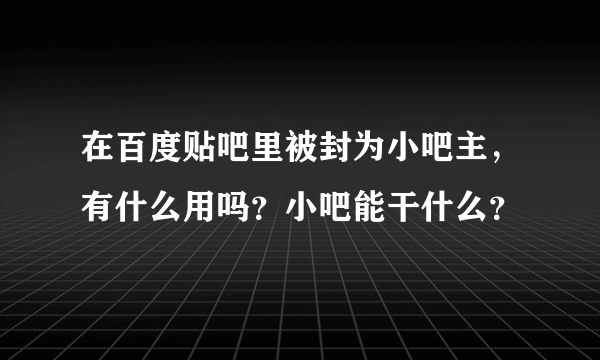 在百度贴吧里被封为小吧主，有什么用吗？小吧能干什么？