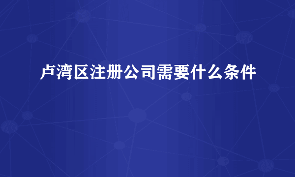 卢湾区注册公司需要什么条件