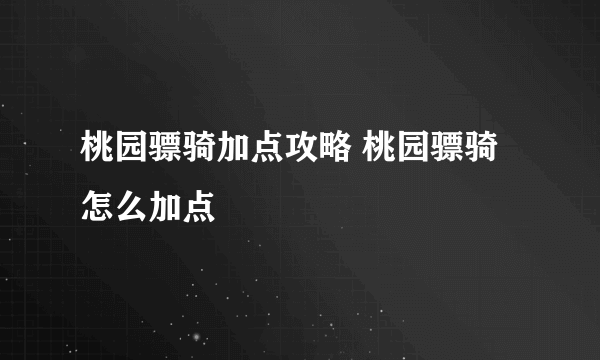 桃园骠骑加点攻略 桃园骠骑怎么加点