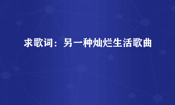 求歌词：另一种灿烂生活歌曲