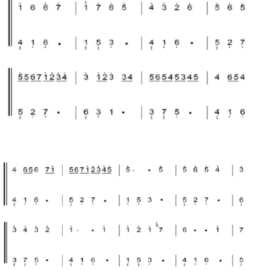 卡农钢琴谱，数字版左右手