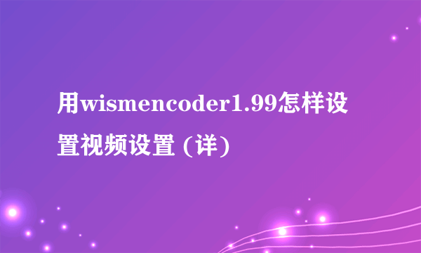 用wismencoder1.99怎样设置视频设置 (详)