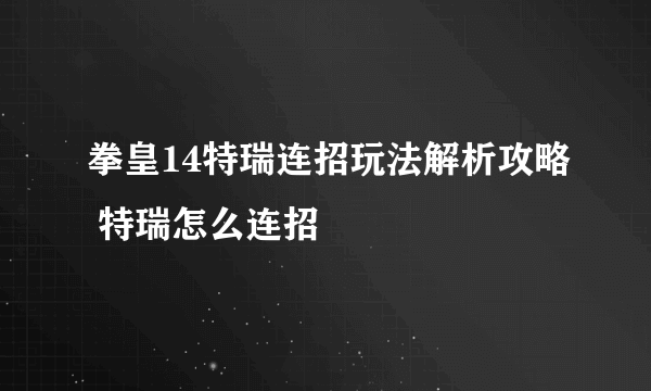 拳皇14特瑞连招玩法解析攻略 特瑞怎么连招