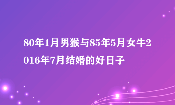 80年1月男猴与85年5月女牛2016年7月结婚的好日子