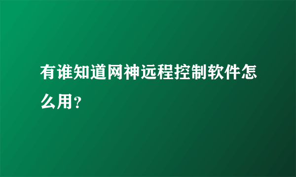 有谁知道网神远程控制软件怎么用？