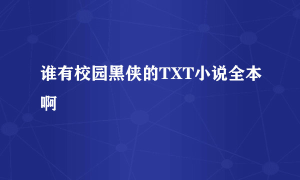 谁有校园黑侠的TXT小说全本啊