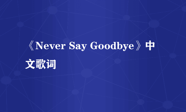 《Never Say Goodbye》中文歌词