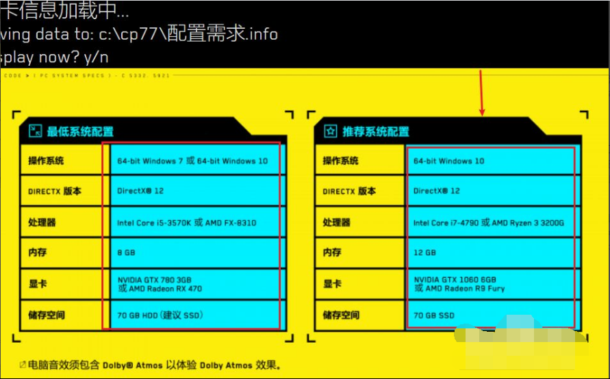 赛博朋克2077官方推荐配置