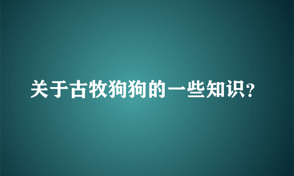 关于古牧狗狗的一些知识？