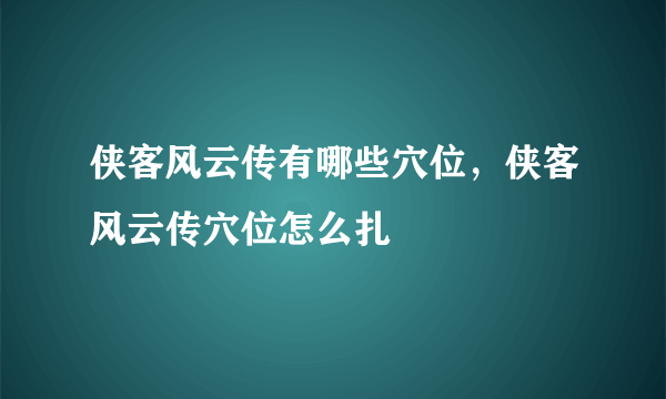 侠客风云传有哪些穴位，侠客风云传穴位怎么扎