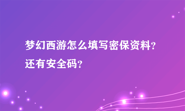 梦幻西游怎么填写密保资料？还有安全码？