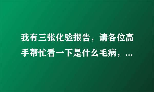 我有三张化验报告，请各位高手帮忙看一下是什么毛病，严重吗？谢谢