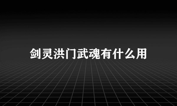 剑灵洪门武魂有什么用