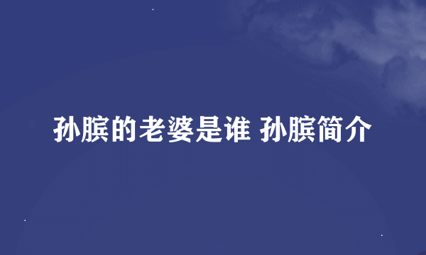 孙膑的老婆是谁 孙膑简介