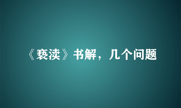 《亵渎》书解，几个问题