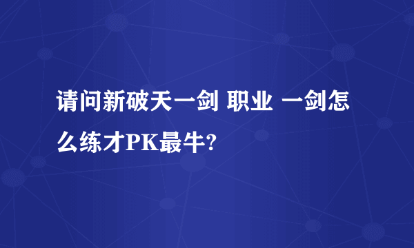 请问新破天一剑 职业 一剑怎么练才PK最牛?