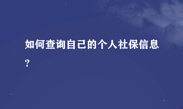 如何查询自己的个人社保信息？