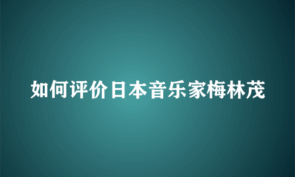 如何评价日本音乐家梅林茂