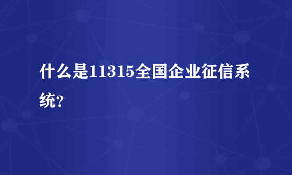 什么是11315全国企业征信系统？