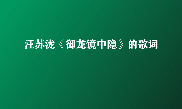 汪苏泷《御龙镜中隐》的歌词