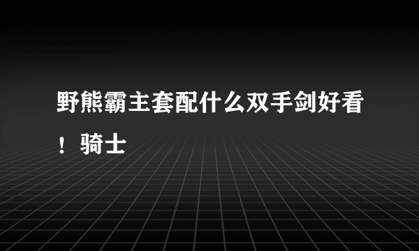 野熊霸主套配什么双手剑好看！骑士