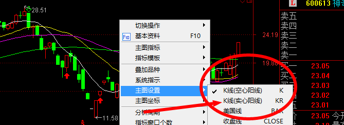 同花顺软件的阳线如何变成实心阳线?