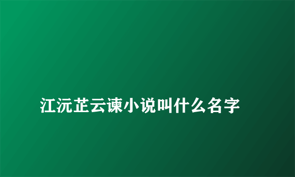 
江沅芷云谏小说叫什么名字

