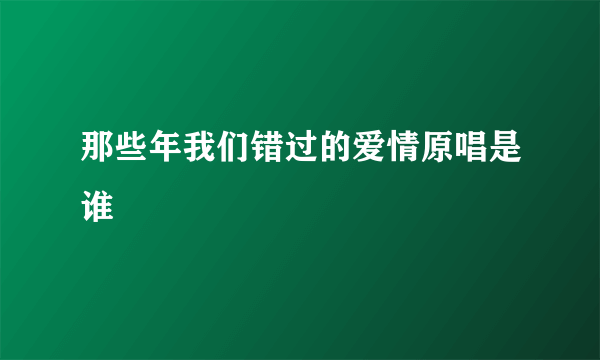 那些年我们错过的爱情原唱是谁