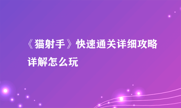 《猫射手》快速通关详细攻略 详解怎么玩