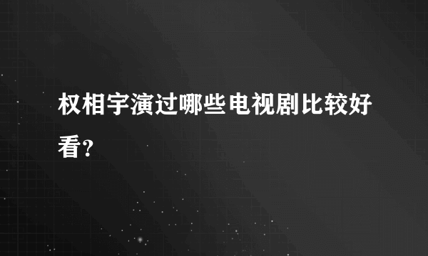 权相宇演过哪些电视剧比较好看？