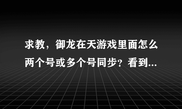 求教，御龙在天游戏里面怎么两个号或多个号同步？看到游戏里面有好多这样的，10多个号一起同步，都是一