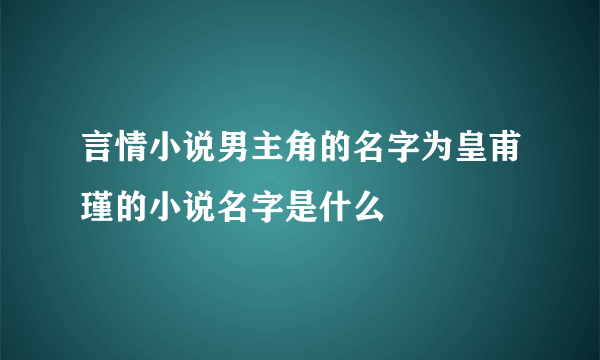 言情小说男主角的名字为皇甫瑾的小说名字是什么