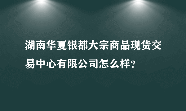 湖南华夏银都大宗商品现货交易中心有限公司怎么样？