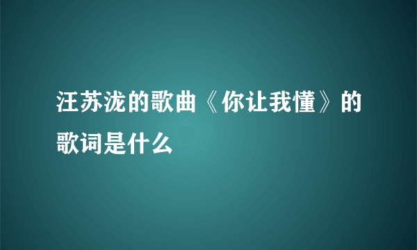 汪苏泷的歌曲《你让我懂》的歌词是什么