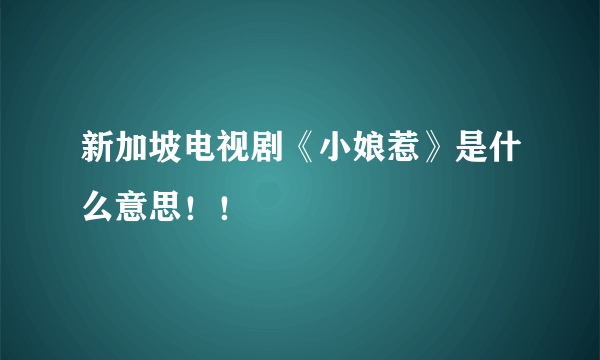 新加坡电视剧《小娘惹》是什么意思！！