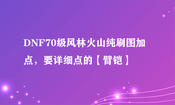 DNF70级风林火山纯刷图加点，要详细点的【臂铠】