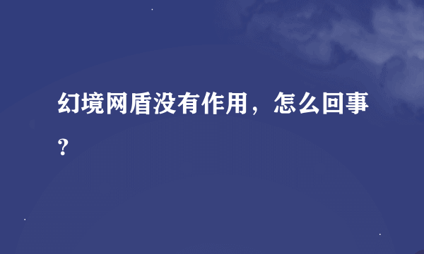 幻境网盾没有作用，怎么回事？