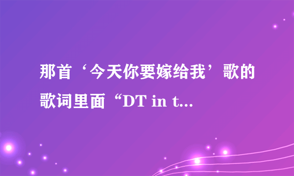 那首‘今天你要嫁给我’歌的歌词里面“DT in the house”里的DT是什么意思啊？