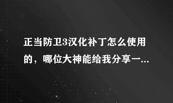 正当防卫3汉化补丁怎么使用的，哪位大神能给我分享一个安装包，最好有汉化教程的