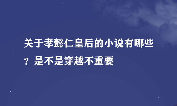 关于孝懿仁皇后的小说有哪些？是不是穿越不重要