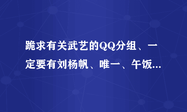 跪求有关武艺的QQ分组、一定要有刘杨帆、唯一、午饭这三个词。。。。