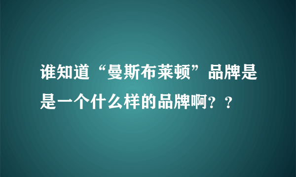 谁知道“曼斯布莱顿”品牌是是一个什么样的品牌啊？？