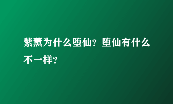 紫薰为什么堕仙？堕仙有什么不一样？