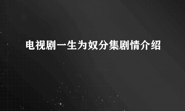 电视剧一生为奴分集剧情介绍