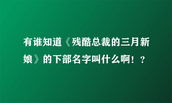 有谁知道《残酷总裁的三月新娘》的下部名字叫什么啊！？