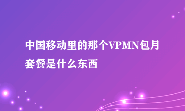 中国移动里的那个VPMN包月套餐是什么东西