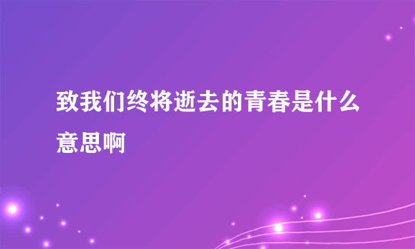 致我们终将逝去的青春是什么意思啊